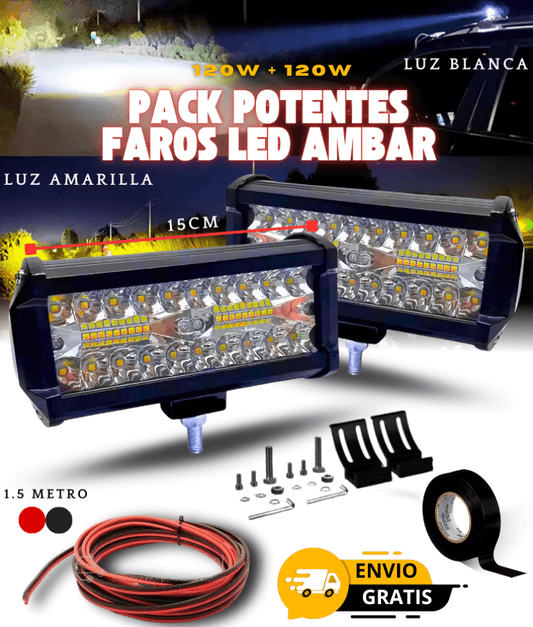 2 POTENTES FAROS LED AMBAR