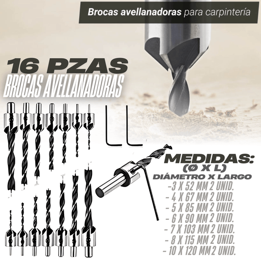 Brocas Avellanadoras 16 Piezas