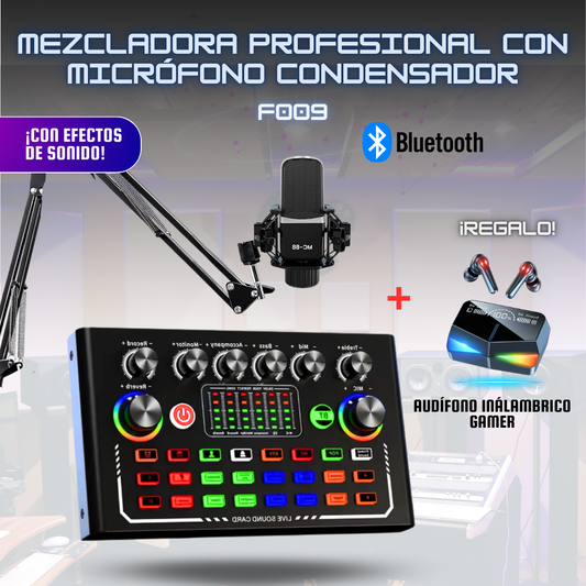 F009 Mezcladora Profesional con Micrófono de Condensador