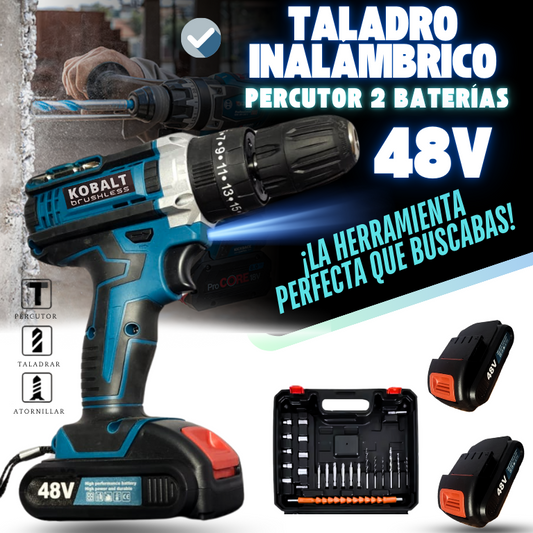 POTENTE TALADRO INALAMBRICO DOBLE BATERIA 48V
