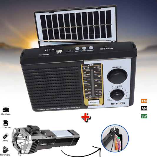 RADIO AM/FM/SW-USB SOLAR + LINTERNA PORTATIL