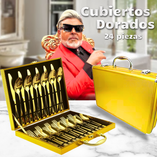 SET JUEGO DE CUBIERTOS DORADOS  24 PIEZAS