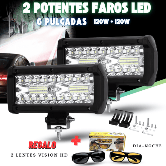 2 Potentes Faros Led 120W + 120W (Lentes HD Visión)