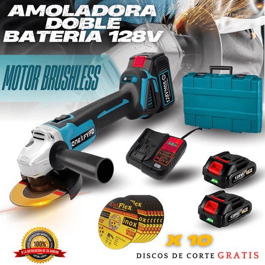 POTENTE AMOLADORA INALAMBRICA DOBLE BATERIA 128V