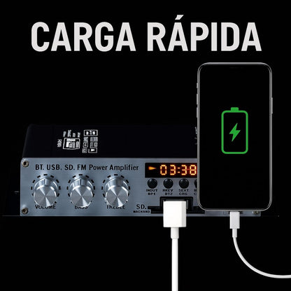 Amplificador 600W Bluetooth con Carga Rápida