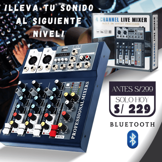 Consola Mezcladora Profesional 4Canales con Bluetooth