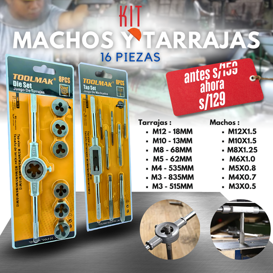 Kit Machos y Tarrajas 16 Piezas Premium