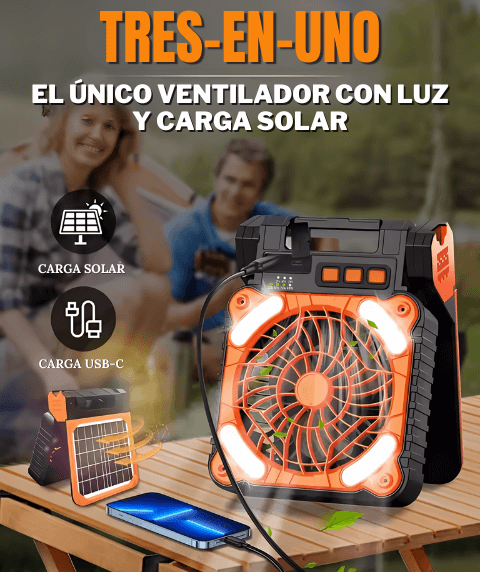 Ventilador Solar Portátil Power Bank 30hrs